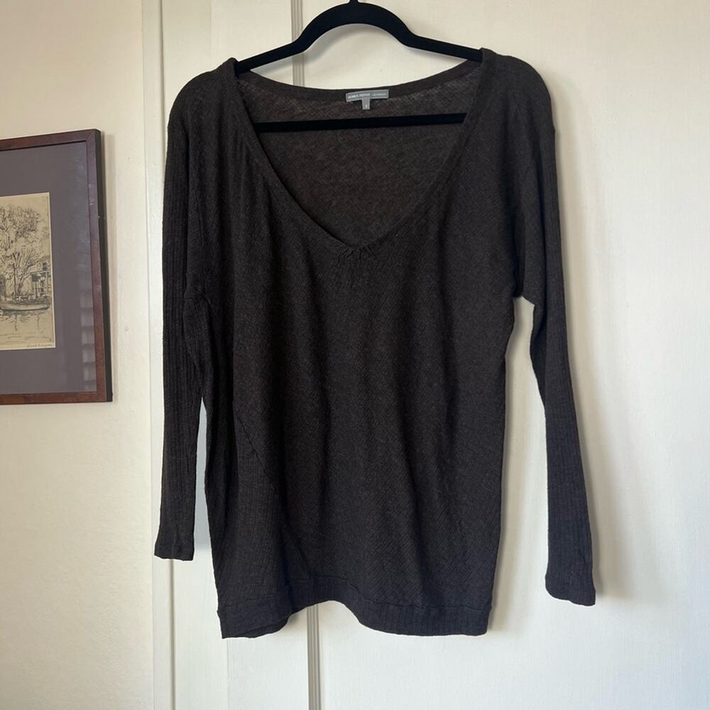 Standard James Perse Brown V-Neck Long Sleeve Tee